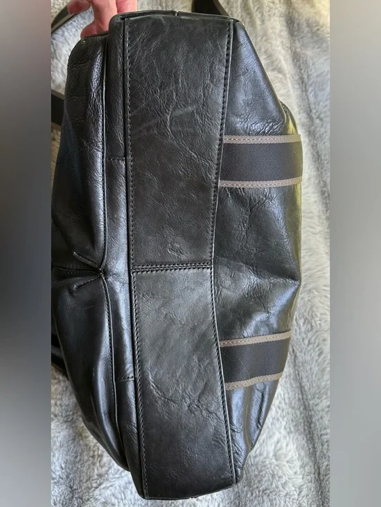 Coach F70558 Black Heritage Web Foldover Leather Messenger Bag - Picture 6 of 10